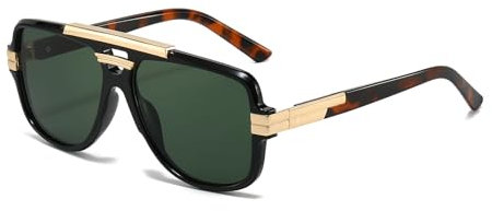 YAMEIZE Retro Pilot Metall Design Sonnenbrille- für Damen Herren Vintage Doppel Brücke Sonnenbrille UV400 Schutz Quadratischer Schatten Fahren