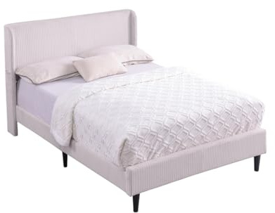 SlumberWorx DEREHAM CORD FABRIC WINGED BED FRAME (Ivory, King (U.K. Standard))