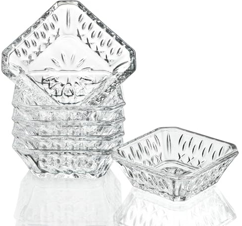 H&D HYALINE & DORA Square Glass Bowl, Dishwasher Safe, Pinch Bowls for Dipping Spices and Sauce, Stackable, 50ml, Set of 6