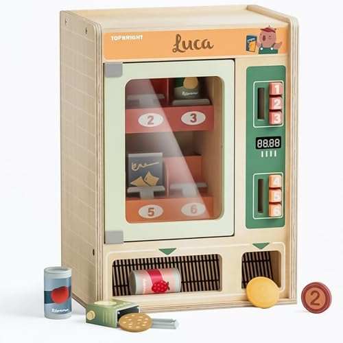Personalisierbares Capybara-Food-Serie Spielset „Shop & Go Verkaufsautomat“ – Lern- & Rollenspiel aus Holz – für Kinder ab 3 Jahren – mit Namen personalisiert – TOPBRIGHT