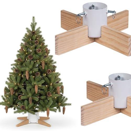 COIL Christbaumständer, Ständer mit Wasserspeicher, Rustikaler Ständer, Sockel für echten Baum, Wasserkapazität: 1-1,3 Liter, Stammdurchmesser: 3,5-11 cm, (Weiß, Breite 50 cm)