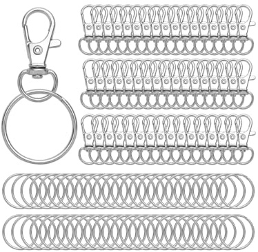 Lot de 100 porte-clés (50 mousquetons et 50 anneaux porte-clés), en acier inoxydable, pour le bricolage, les loisirs créatifs, mousquetons avec articulation pivotante pour Pâques DIY