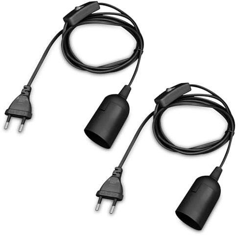 Eckerdromk 2 Pezzi Portalampada E27, Porta Lampadina con Interruttore, Portalampada con Presa Elettrica e Cavo 2m, E27 Adattatore per Lampada da Cucina, Garage, Parete, Tavolo Fai da Te, Nero