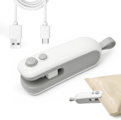 Mini Folienschweißgerät, 2 in 1 Bag Sealer mit Cutter, Wiederaufladbarer Tragbare Tüten Schweissgerät, USB Aufladung, Küchen Gadgets, haushaltshelfer, Versiegelungsmaschine für Lebensmittellagerung