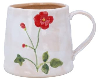 Gisela Graham Stoneware Mug, Red Meadow Flower Design, 10cm, 250ml