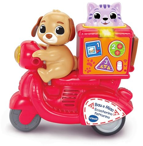 VTech BAU e Miao Scooterino, Scooter Jouet interactif avec Chien et Chat animé, Jouet Qui se déplace et reproduit des Sons, Langue Italienne, Piles incluses, 12-36 Mois