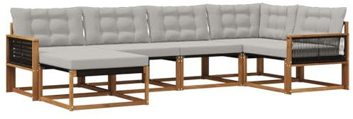 vidaXL Outdoor-Sofagarnitur mit Kissen 6 pcs Natürlich und Hellgrau, Garten-Sofa-Set, modernes Outdoor-Lounge, strapazierfähige Möbel, witterungsbeständiger Sitzplatz zum Entspannen