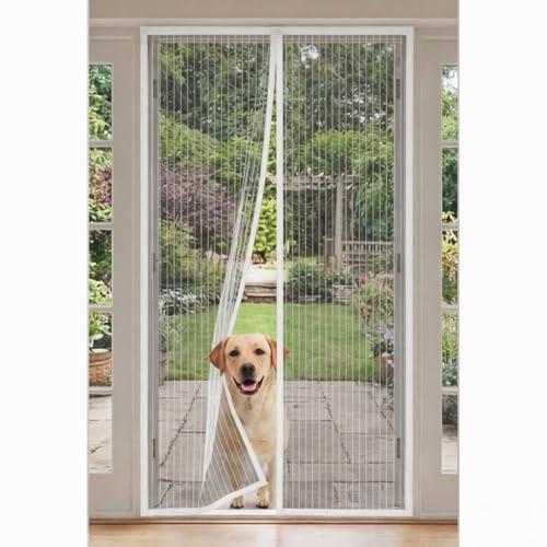 Moustiquaire Porte Fenêtre 146 x 208 cm Kit D'Installation Complet Puissants Aimants Rideau Porte Magnétique Anti Mouche Différentes Tailles pour de Balcon, Chambre, Blanc