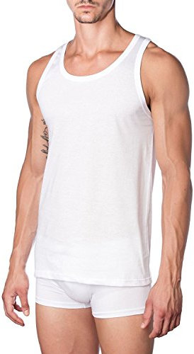 marcLuis - Canotta Spalla Larga, Filo di Scozia, Makò Ritorto, Uomo, Bianco, Senza Cuciture Laterali, Prodotto Italiano (Confezione da 3 Pezzi), XXXXL