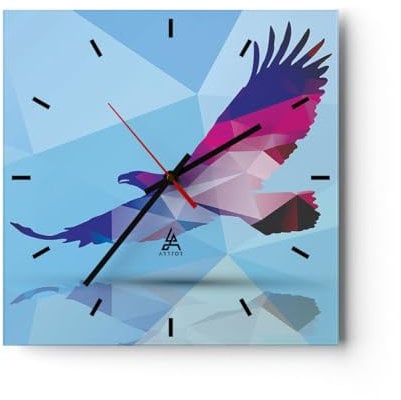 Modern Wanduhr Eagle Illustration modern Grafik 30x30cm Quadrat Klein Wand Uhr Glas Analog Zimmeruhren Küche Büro Wohnzimmer Glasuhr Wall Clock Dekoration Design Küchenuhr C3AC30x30-2810