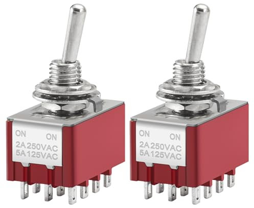 Heschen Interruttore a levetta miniaturizzato MTS-402 ON-ON 4PDT 12 pin, 2A 250V, 5A 120V, Confezione da 2