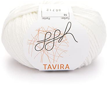 ggh Tavira - 100% Baumwolle - Lauflänge 80m auf 50g - Nadelstärke 4-5 - Wolle zum Stricken oder Häkeln geeignet - Farbe 010 - Cremeweiß