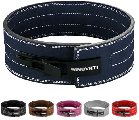 SINOVATI Premium Gewichthebergürtel KDK Lifting Belt aus Echtleder mit Schnalle, Weightlifting Lever Belt für Fitness Powerlifting Krafttraining Bodybuilding, mit 8.5cm / 10cm Höhe, (Blau, M)