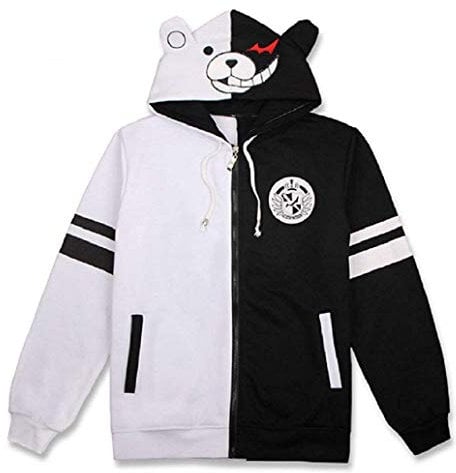 FORLADY Bear Hoodie Zipper Jacket Uniform Monokuma Cosplay Costume Anime Hoodie Unisex, L, Black White