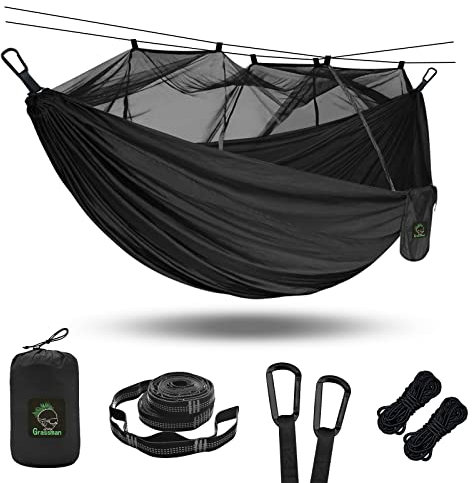 Grassman Hängematte Outdoor mit Moskitonetz für 2 Personen Tragbare, Ultraleichte Reise Camping Hängematte mit Befestigungs-Set Doppelhängematte für Trekking Radtour Angeln Garten Strand, 300x200cm