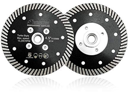 SHDIATOOL Disco Diamantato 2 Pezzi 115mm Lama per Sega Turbo Stretta con Flangia M14 per Porcellana Piastrella Ceramica Granito Marmo