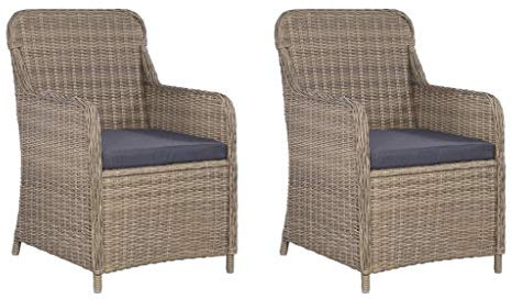 Tidyard Gartenstühle Gartensessel Stühle aus Poly Rattan Mit Polstern 2 STK.Mit 2 Sessel und 2 Sitzpolster,Garten-Essstühle Sessel Essstuhl Rattanstuhl Rattansessel 64 x 65 x 90 cm,Braun