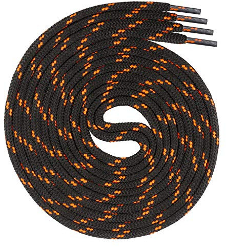 Swissly runde schwarz neonorange Schnürsenkel für Arbeitsschuhe und Trekkingschuhe aus 100% Polyester, Farbe: schwarz neonorange, Länge: 110cm