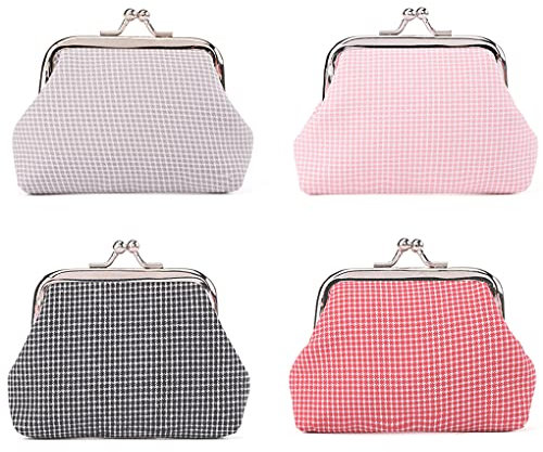 Oyachic 4 Packs Porte-Monnaie Clic-Clac Rétro Kiss Lock Coin Purse Poche à Monnaie Sac à Main d'embrayag Porte- Carte Fermoir Bourse Pochette (Plaid)