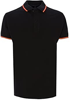 Polo Bandera España Hombre de Manga Corta con la Bandera española en Cuello y Mangas algodón (FR/ES, Letras, S, Regular, Regular, Negro)