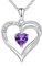AM ANNIS MUNN 925 Sterling Silber Kette Herz Halskette Damen Geburtsstein Halskette für Frauen Doppelherz Kette Silber Schmuck Damen Geschenke für Frauen Mama Freundin (02-Amethyst)