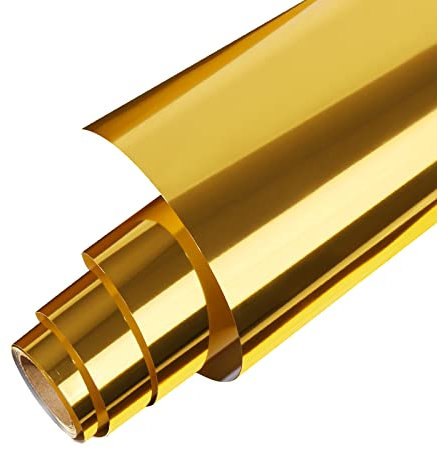 Gatichetta Heat Transfer Vinyl Roll, Metallic Foil Iron On Vinyl 12 X 15ft Gold Chrome HTV Vinyl for Garments T-Shirts