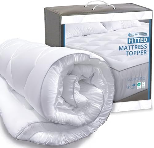 Acrali Home Quilted Fitted Mattress Topper Kingsize Bed Soft Deep Pocket 40cm King Size Mattress Toppers for Sofa Bed Campervan Non-Slip, Breathable Bed Toppers King Size