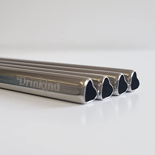 Drinkind Lot de 4 pailles en acier inoxydable en forme de cœur argenté 12,5 cm Réutilisables Respectueuses de l'environnement Longue paille argentée avec brosse de nettoyage et sac de