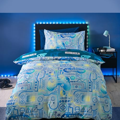 Catherine Lansfield Kids Gamer So Soft Double Duvet Cover Set with Pillowcases Grey