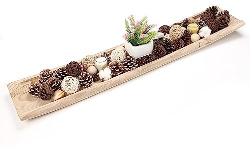Athaliah Wooden Dough Bowls, 39.5Inch Hand Carved Rustic Large Wood Dough Bowls for Decor, Long Wooden Bowl for Dining Room Table Centerpiece Decor, Home Decor, Bread Making