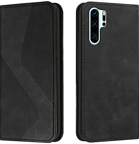 Mo-Somnus Kompatibel mit Huawei P30 Pro Hülle, Magnet PU Leder Flip Wallet Case Tasche Handyhülle, Stoßfeste Schutzhülle Huawei P30 Pro Brieftasche Klapphülle mit [Kartenfächer] (Schwarz)