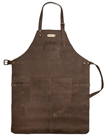 DRAKENSBERG 'Bob' Leder Grillschürze für Männer, Herren Lederschürze, BBQ, Grillen, hochwertig handgemacht, Dunkel-Braun, DR00343