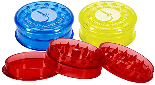 EUROGROW - Kunststoff-Grinder (3er Pack) 59 mm, mit 3 Teilen und Aufbewahrung, 3-teiliges Set aus Kunststoff zum Zerkleinern und Mahlen von Kräutern und Gewürzen.