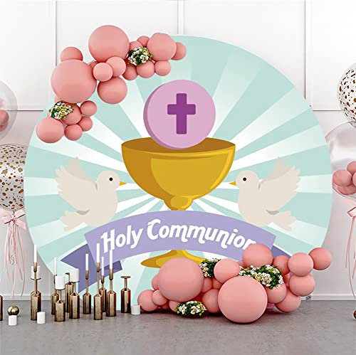 Bovlleetd 125cm Première Communion Fond God Bless Shot Fond Lumineux Calice Fond Rond pour Nouveau-né Fête d'anniversaire Décoration Bannière Fête d'anniversaire Décor