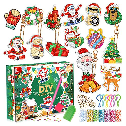 YEJAHY 15 Stück DIY Diamond Painting Schlüsselanhänger, Weihnachten Diamant Malerei Schlüsselanhänger Kits, 5D Diamant Malerei Schlüsselanhänger Anhänger für Handtasche, Tasche, Geschenk