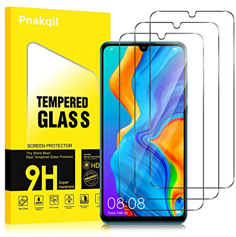 Pnakqil 3 Stück Schutzglas für Huawei P30 Lite/Nova 4e, 9H Härte Displayschutzfolie für Huawei P30 Lite 6.15, [0.33mm Ultra Dünn] [9H Härte HD Klares] Blasenfrei