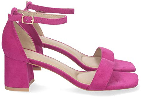 shoes&blues.es 71434 Sandalia de Tacon para Mujer, Comoda, con Pala Fina, y Cierre Ankle Strap de Hebilla, Primavera Verano 2023 Lila Talla 39