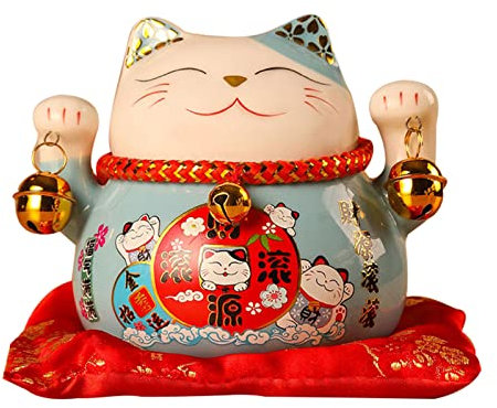 Lucky Cat Spardose 11,4 Cm Katze Sammlerfigur Exquisite Niedliche Glücksbringer Glückskatze Fengshui Katze Spartopf Schreibtischdekoration Geschäftsgeschenk (Blau)