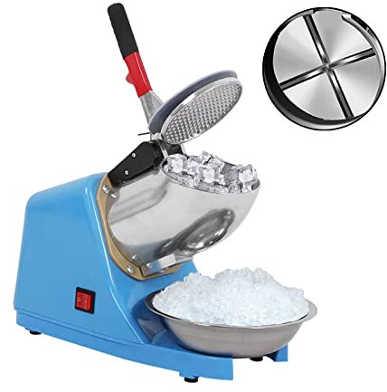 Carivia Máquina de afeitar de hielo eléctrica de 110 V, máquina afeitada portátil de acero inoxidable de 4 cuchillas, máquina afeitada de hielo de 300 W 2200 rpm, máquina de hielo afeitado con placa