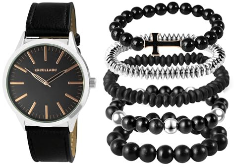 Excellanc Herren-Schmuckset Kunstleder Armbanduhr Armbänder 2900224 (schwarz)