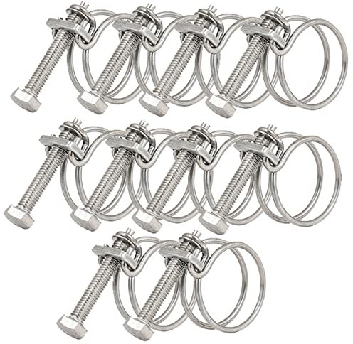 40-45mm Doppel Draht Schlauchschellen, Einstellbar Drahtschlauchschellen 201 Edelstahl Doppeldraht Schlauchschellen, Wasser Rohr Tank Rohrschellen für Familie Automobil Tubing (10 Stück)