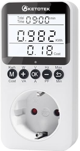KETOTEK Stromverbrauchsmesser, Stromzähler für steckdose, Energiekostenmessgerät Mit LCD Bildschirm Hintergrundbeleuchtung, Strommessgerät Überlastschutz 3680W