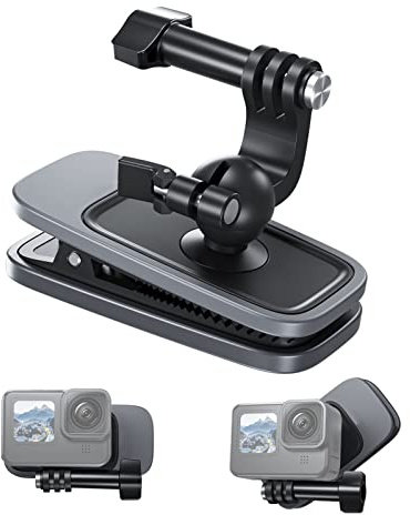 Camnoon - Pinza de correa para mochila para cámara (fijación rápida, ajuste universal con clip giratorio magnético con conector de triple mandíbula para cámara y teléfono móvil, compatible con GoPro