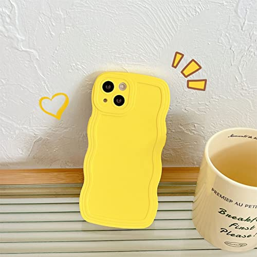 Emlivi Kompatibel mit iPhone Xr Hülle, iPhone Xr Curly Wave Frame Handyhülle Einfarbig Aesthetic Case Weiche Silikon TPU Bumper für Men Girls Stoßfest Schutzhülle für iPhone Xr,Gelb
