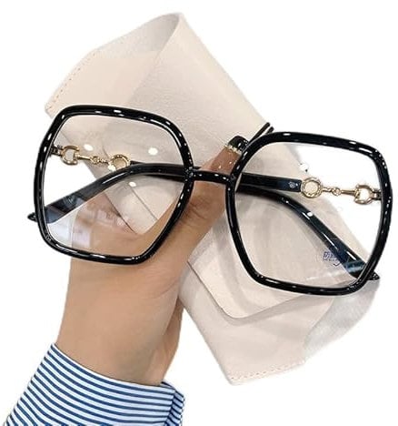 NOVESIXTDAT Oversized Reading Glasses Women, Extra Large Flat Light Mirror, Square Blue Light Blocking Reader, Anti Glare Eyewear (Color : Black, Size : +2.00)