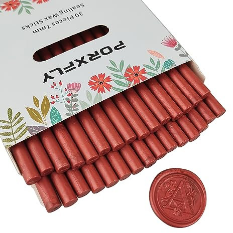 30 Stück 7mm Siegel Wachs Sticks für Klebepistole, PORXFLY Mini-Siegelwachsstäbe, ideal für Karten, Umschläge, Hochzeitseinladungen, Geschenkverpackungen, Weinpakete (Rot)