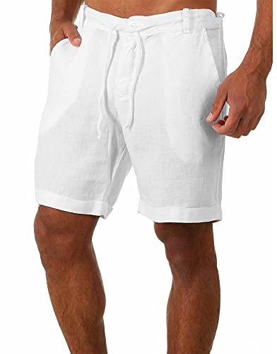 YAOBAOLE Shorts Eté Homme Shorts Homme Grande Taille en Lin Bermudas la Plage Blanc XL