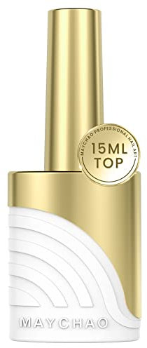 MAYCHAO Gel Top Coat, 15ml No Wipe Glossy Finish, Long Lasting for Home Nail DIY Manicure, 0.5 OZ