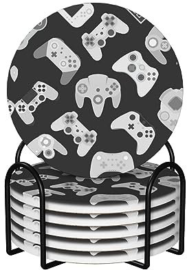Keramik-Untersetzer mit Game Controller-Druck, 6 Stück, geeignet für die Dekoration Ihrer Küche, Wohnzimmer, Bar, Hotel und Restaurant.