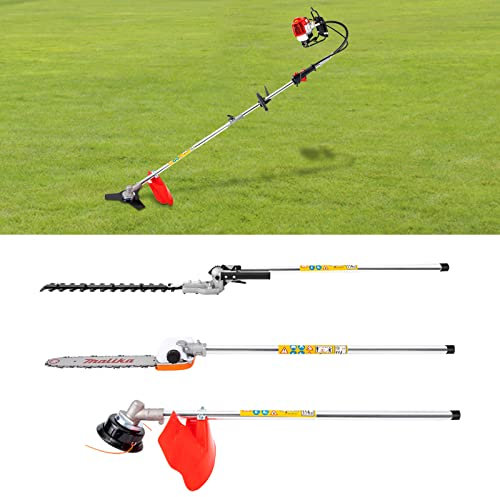 Benzin Heckenschere Rasentrimmer Freischneider Hochentaster 4-in-1 Multitool mit Professionelle Trageschlaufe und Verlängerung, 2-Takt Multifunktionsgerät 8500 rpm/min